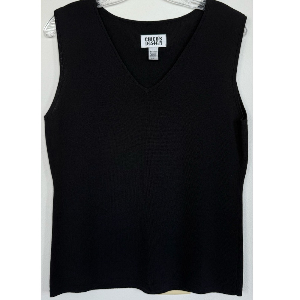 Chico’s Design Black Sleeveless V-Neck Knit Top Chico’s Size 2 (US 12 or L) NWOT